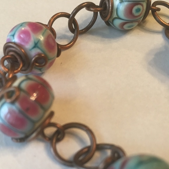 Handcrafted Copper n Lampwork Glass Link Bracelet. - Picture 3 of 8